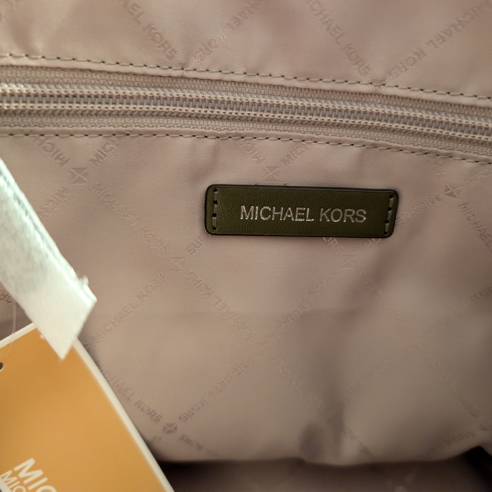 MICHAEL KORS Olive Suede Shearling Trim Large Tote NWT - Picture 5 of 11